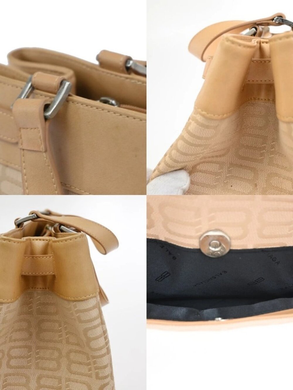BALENCIAGA Logo BB Pattern Hand Tote Bag Canvas Leather Beige SHW - Picture 10 of 16